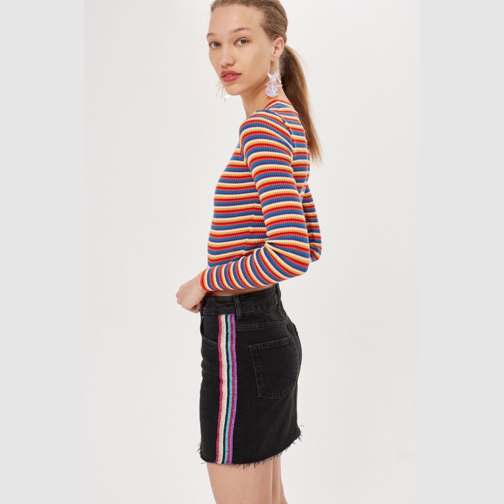 TopShop Glitter Side Stripe Denim Skirt (Size: 8)